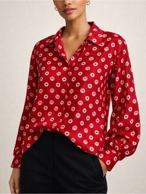 The Limited VTG 90s Y2K 100% Silk Blouse Red White Heart Butterfly Print Small